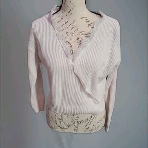 Hollister White Ribbed Faux Wrap Sweater Lace Trim Long Sleeve Knit Womens Small